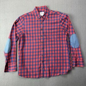 Kirrin Finch Red Blue Plaid Button-Down Long Sleeve Shirt Size 14 Elbow Patches